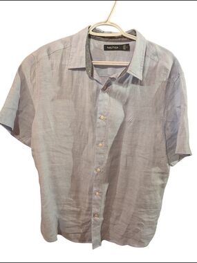 Nautica Pale Blue Short-Sleeve Linen Button-Down Shirt
